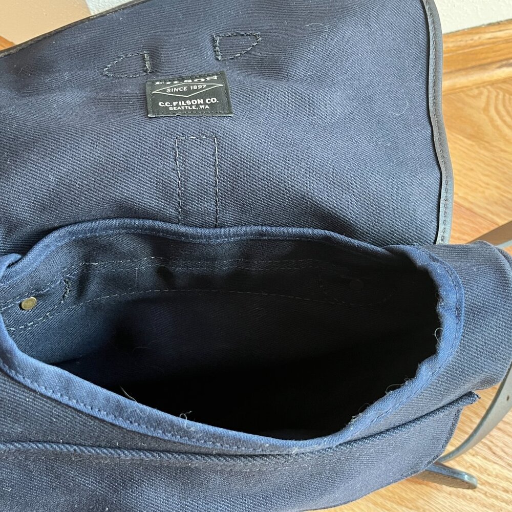 Filson Navy Canvas Field Bag with Leather Accents - Picture 9 of 12
